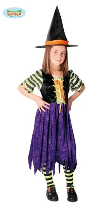 Produktbild von Buntes Hexenkleid für Mädchen mit Hut, Gr. 110-146, Größe:110/116