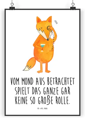 Produktbild von Mr. & Mrs. Panda Bild Fuchs Lord DIN A5 - Weiß - Geschenk, Plakat, Schick, Cocktail, Mond, Wandbild, drucke, kunstdruck poster, Wanddekoration, Motivation Spruch, Lustig