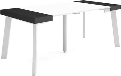 Produktbild von Ausziehbarertisch, 180x90x73cm, Für 8 Gäste, Hölzerne Beine, Weiß und Schwarz
