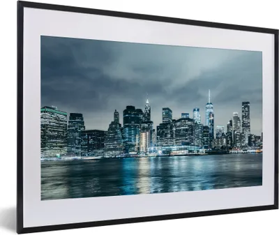 Produktbild von MuchoWow® Gerahmtes Poster New York - Skyline - Winter 60x40 cm - Poster mit Schwarzem Bilderrahmen Wandposter Rahmen Foto Bilder - Schlafzimmer - Plakat in Rahmen - Drucken