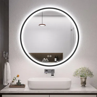Obrázok produktu pre Zrkadlo s osvetlením, 60 cm, čierny hliníkový rám, funkcia odhmlenia, nastaviteľná farba svetla (3000-6500K), krytie IP44, funkcia pamäte