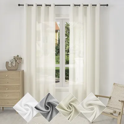 Produktbild von WOLTU Gardine mit Ösen, Vorhang für Wohnzimmer Schlafzimmer, Leinenoptik, Halbtransparent, modern, 135 x 175 cm, Creme