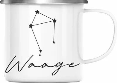 Produktbild von Trendation - Waage Sternzeichen Emaille Tasse Geschenk Horoskop Tierkreiszeichen (Silber)