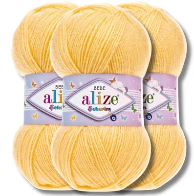 Imagen del producto de Alize 3x 100g Sekerim Bebé, hilo de algodón, color liso (Piña - 187), ideal para tejer y hacer crochet