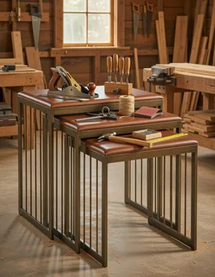 Zdjęcie produktu dla Czarny stolik kawowy z metalową podstawą, zestaw stolików kawowych, nowoczesny design