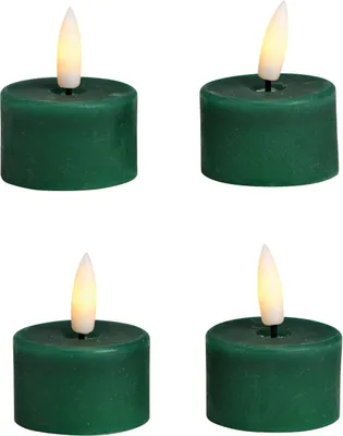 Produktbild von LED Teelichter 4er Set Echtwachs Teelicht-Kerzen flackernd grün 4 cm