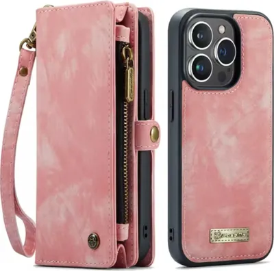 A pink iPhone wallet case and a pink iPhone case are shown side-by-side against a white background.