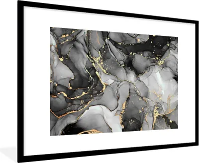 Produktbild von MuchoWow® Gerahmtes Poster Marmor - Schwarz - Gold - Grau 90x60 cm - Poster mit Schwarzem Bilderrahmen Wandposter Rahmen Foto Bilder - Wanddekoration - Fotos