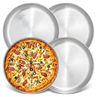 Zdjęcie produktu dla Zestaw 4 blach do pizzy - średnica 26 cm - stal nierdzewna - nadaje się do piekarnika - można myć w zmywarce - blachy do pieczenia