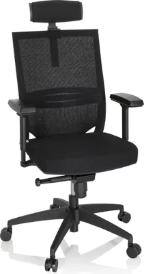 Produktbild von hjh OFFICE Profi Bürostuhl PORTO MAX HIGH I Ergonomischer Schreibtischstuhl mit Armlehnen (höhenverstellbar) Stoff / Netzstoff Schwarz Drehstuhl für Büro, Zuhause