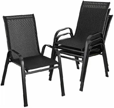 Productafbeelding van Famanu tuinstoelen - Stapelbare eetkamerstoelen van Textilene met stalen frame - Set van 4 - Zwart