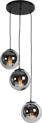 Produktbild von QAZQA - Art Deco Art-Deco-Pendelleuchte I Pendellampe I Hängelampe I Pendellampe I Pendelleuchte I Lampe I Leuchte schwarz mit Rauchglas 3-flammig - Pallon I Wohnzimmer I Schlafzimmer - Kugel I Kugelf