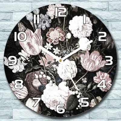 Produktbild von Wanduhr aus Glas Rund fi 30 Vintage Blumen Quarz Deko Schlafzimmer Büro