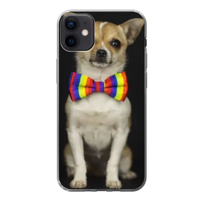 Produktbild von MuchoWow® Handyhülle Schutzhülle Hülle für iPhone 12 mini Hund - Fliege - Schwarz Silikon Softcase Handy Hülle