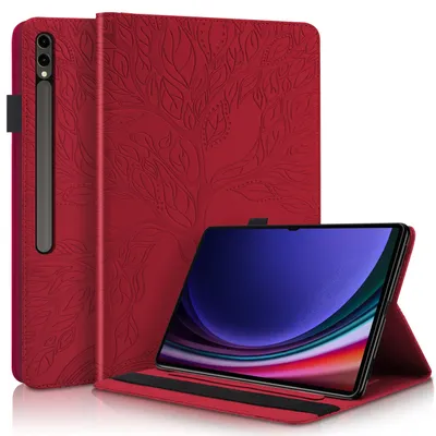Produktbild von Für Samsung Galaxy Tab S10 / S9 / S8 Ultra Baum Muster Kunstleder Schutz Hülle Cover Tasche Case Rot