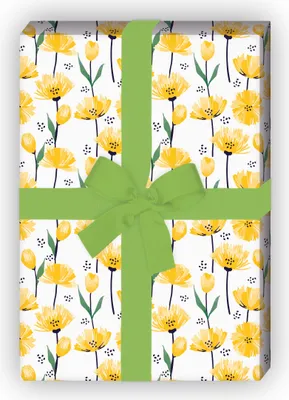 Produktbild von Frühlings Geschenkpapier mit Tulpen Wiese, gelb - G11609, 32 x 48cm