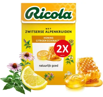 Produktbild von Ricola Honig Zitrone Echinacea 2x100g, zuckerfreie Kräuterbonbons, Atemwege