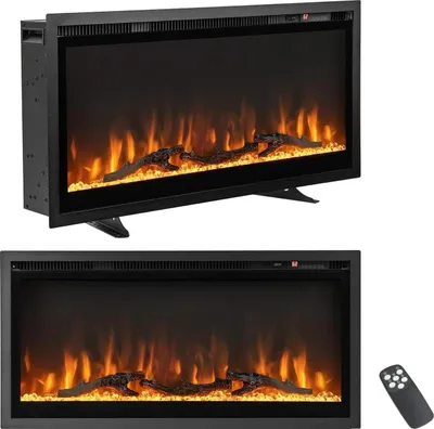 Image de Cheminée électrique - Cheminée murale - 91 cm - 750/1500 W - Écran tactile et télécommande - Effet flammes réaliste - Noir
