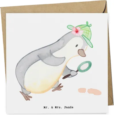Produktbild von Mr. & Mrs. Panda doppelkarte Detektivin Herz - Weiß - Geschenk, Glückwunschkarte, Verdächtig, faltkarte, Wirtschaftsdetektei, Grußkarte, Suche, Ermittlerin, Agentin