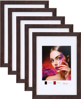 Produktbild von 2er 3er 5er Set Holz Bilderrahmen Lifestyle Plexi Foto Rahmen Collage Wanddeko Poster HR-25 - Farbe: 5er Pack Nuss | Format: 50x50