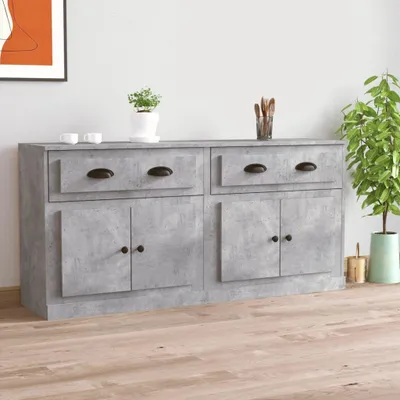 Image de vidaXL Sideboards 2 pcs. Gris béton Bois composite