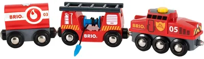 Produktbild von BRIO World 33844 Feuerwehr-Löschzug - Feuerwehrzug mit Feuerwehrschlauch und Wassertank - Kleinkindspielzeug empfohlen ab 3 Jahren