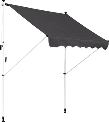 Obrázek produktu pro Markýza na terasu - Ručně výsuvná markýza - 200 x 150 cm - Nastavitelná výška 170-280 cm - Bavlněná tkanina - S klikou - Světle šedá barva