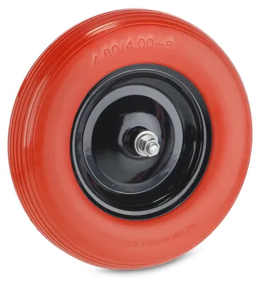 Produktbild von Relaxdays Schubkarrenrad 4.80 4.00-8, Vollgummirreifen mit Achse, pannensicheres Ersatzrad mit Stahlfelge, rot/schwarz