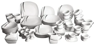 Produktbild von Retsch Arzberg 509031621 Kombiservice Cosmos für 6 Personen + Linien, Porzellan, Quadrat, weiß/schwarz/grau (1 Set, 62-teilig)