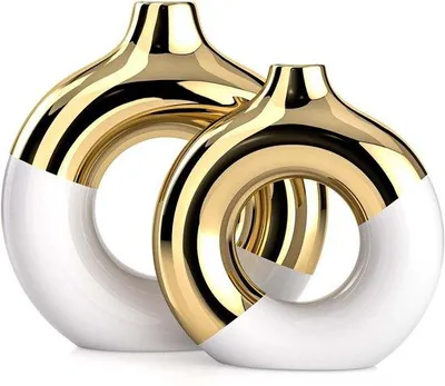 Immagine prodotto di Set di 2 vasi da salotto in Vetroceramica - Oro bianco - Accessori moderni per l'arredamento del salotto