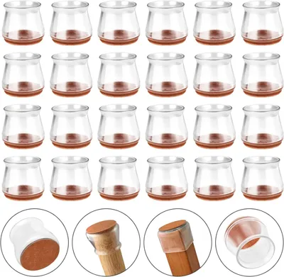 Produktbild von 24 Stück Stuhlbeinschoner für Hartholzböden, Stuhlbeinkappen mit Filzgleitern für verschiedene Formen von Möbelbeinen (durchsichtig).