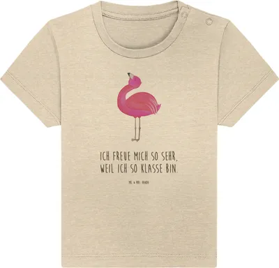 Produktbild von Mr. & Mrs. Panda  T-Shirt Flamingo Stolz 12. - 18. Monat - Natural Raw - Geschenk, Organic Baby Shirt, Oberteil, Kleinkind, Rosa, Babyshirt, Mama, Zufrieden