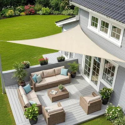 Produktbild von Sonnensegel, wasserdicht – Schattentuch für den Garten – Für den Außenbereich – UV-Schutz – 3x3x4,25 m – Khaki