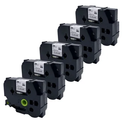 Produktbild von DULA Etikettenband - Kompatibel mit Brother P-Touch Tze-151 - 5 Stück - Schwarz auf transparent - 24mm x 8m