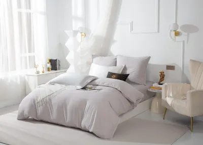 Immagine prodotto di Lussuosa biancheria da letto in raso, grigio, misura queen 160x200 cm, con bordino bianco Biza