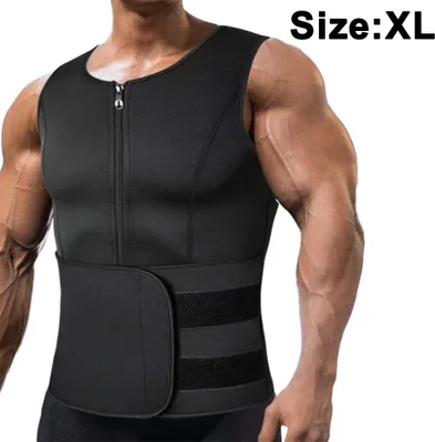 Produktbild von Herren Neopren Sauna Reißverschluss Taille Trainer Weste Tank Top Trimmer Body Shaper Korsett Weste,versiegelte Taille schwarz,XL