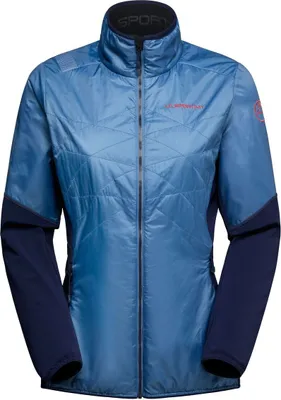 Ascent Primaloft Jkt W von La Sportiva; Damen-Isolationsjacke in Blau mit schwarzen Ärmeln.