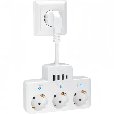 Produktbild von 7-in-1 Steckdosenleiste mit Schalter, Mehrfachstecker, Einzeln Schaltbar Steckerleiste, mit USB-C Smart Aufladung,Steckdosenadapter Wandmontage