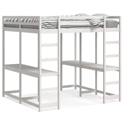 Produktbild von Hochbett mit Schreibtisch & Leiter Weiß 160x200 cm Kiefernholz