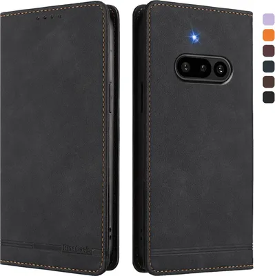 Produktbild von Hülle für Nothing Phone 3A, Retro Kunstleder Ständer Klapphülle mit Kartenfächer und Magnetische Schwarz
