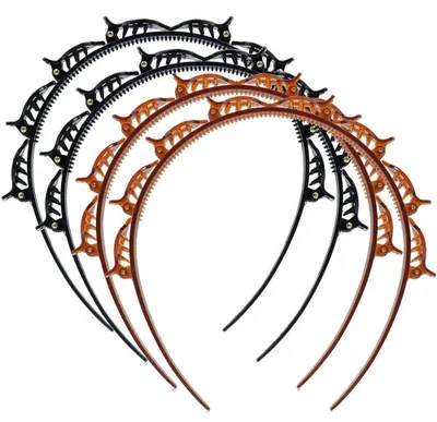 Produktbild von 4-teiliges Haarband mit Clip - Haarband mit Haarklammer - Drehclip-Haarband - Haarhalter - Haaraccessoire - Gedrehtes Haarband - Schwarz/Braun