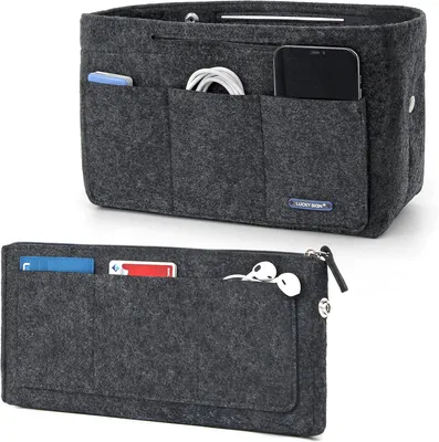 Image de Organisateur de sac à main en feutre, dimensions 24 x 16 x 10 cm, avec plusieurs compartiments, pour l'intérieur du sac