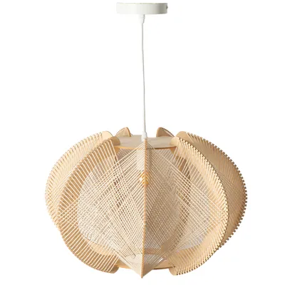Obrázok produktu pre Závesná lampa z dreva a ratanu, Ø 50 cm, pletený tienidlo v štýle boho, škandinávsky dizajn z polovice storočia, E27