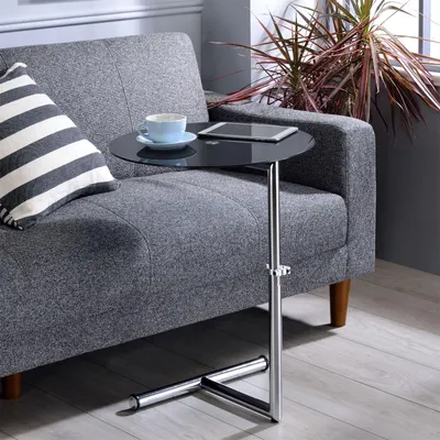 Produktbild von Couchtisch LEONIE Glas Beistelltisch Wohnzimmertisch höhenverstellbar in schwarz/chrom