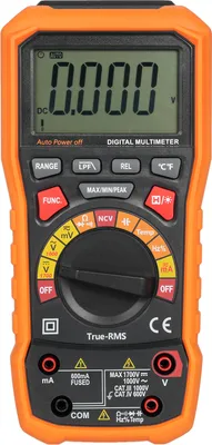 Produktbild von Multimetr cyfrowy, tester napięcia, woltomierz TRMS, 6000 zliczeń, automatyczny wybór zakresu, pomiar prądu AC/DC, napięcia AC/DC, test diody rezystancyjnej, test łączności, częstotliwości pojemności i cyklu pracy