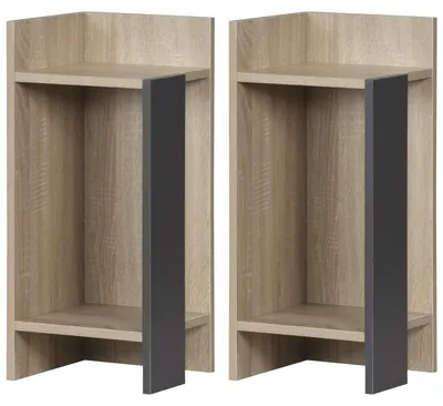 Produktbild von Moderner grauer Nachttisch mit offenem Fach, 2-teiliges Set aus Spanplatte fš¹r Schlaf- und Wohnzimmer, 27 x 25 x 60 cm