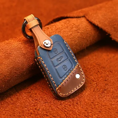 Imagen del producto de Funda protectora para llave de coche, de cuero de vaca, compatible con Volkswagen, versión B, [azul]