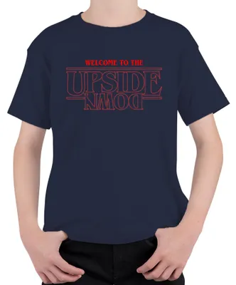 Obrázek produktu pro WELCOME TO THE UPSIDE DOWN Stranger Horror 80. léta Retro Demogorgon Uni dětské tričko, Navy, 128