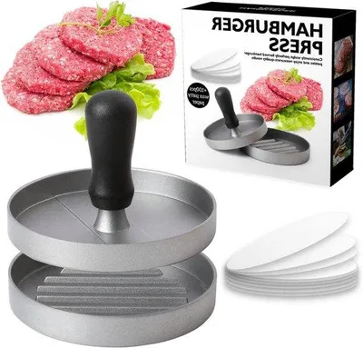 Produktbild von Famanu Burgerpresse Aluminium - mit 100 Blatt Backpapier