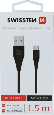 Image de Swissten - Câble USB - microUSB (noir - 1,5m)